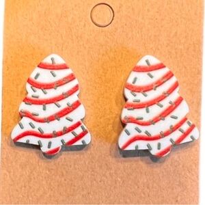 Holiday White and Red Tree Stud Earrings